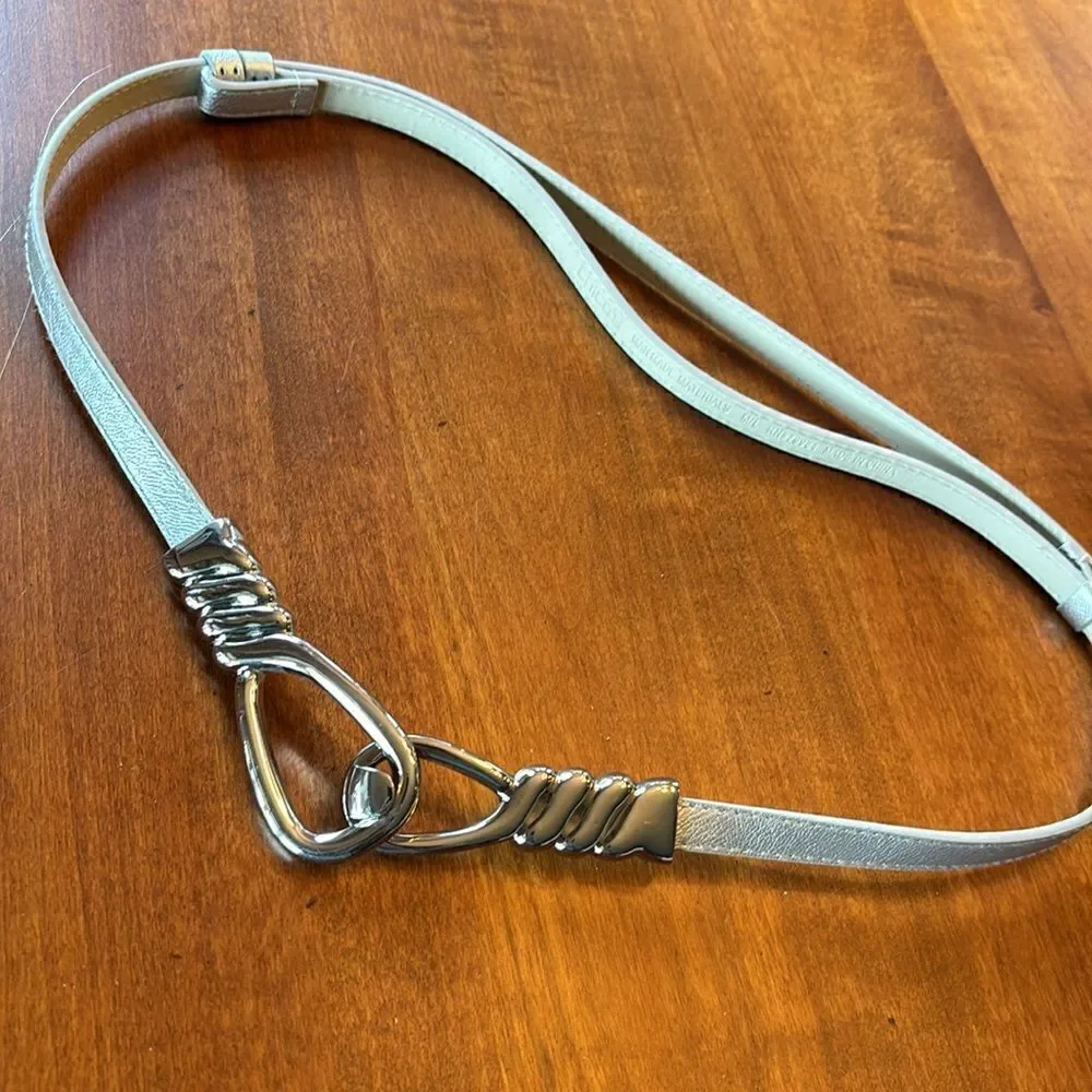 NEW. Chico's Vegan Adjustable Belt in Silver - M/L